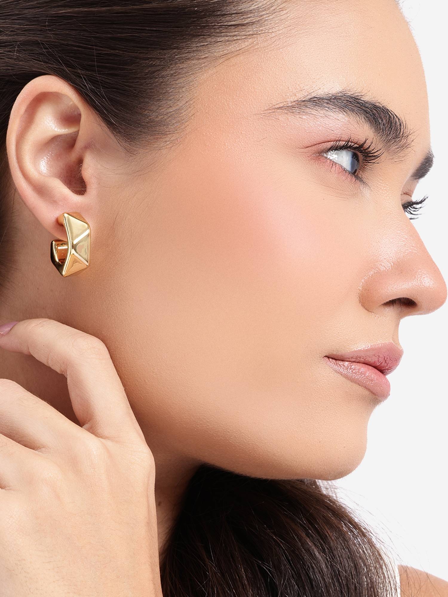 Carlton London Gold-Plated Bold Geometric Half Hoop Earrings