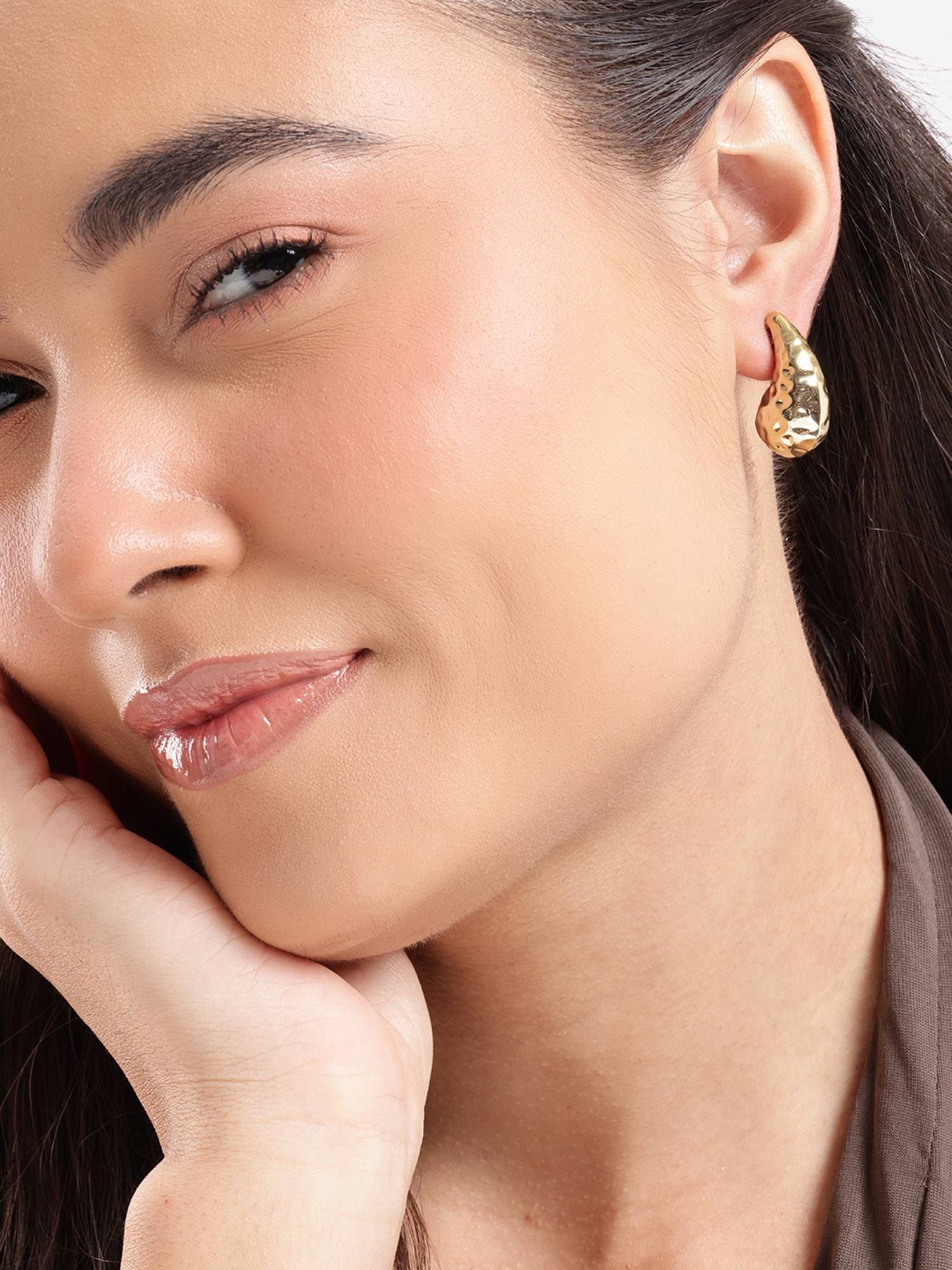 Carlton London Gold Plated Bold Tear Drop Textured Stud Earring