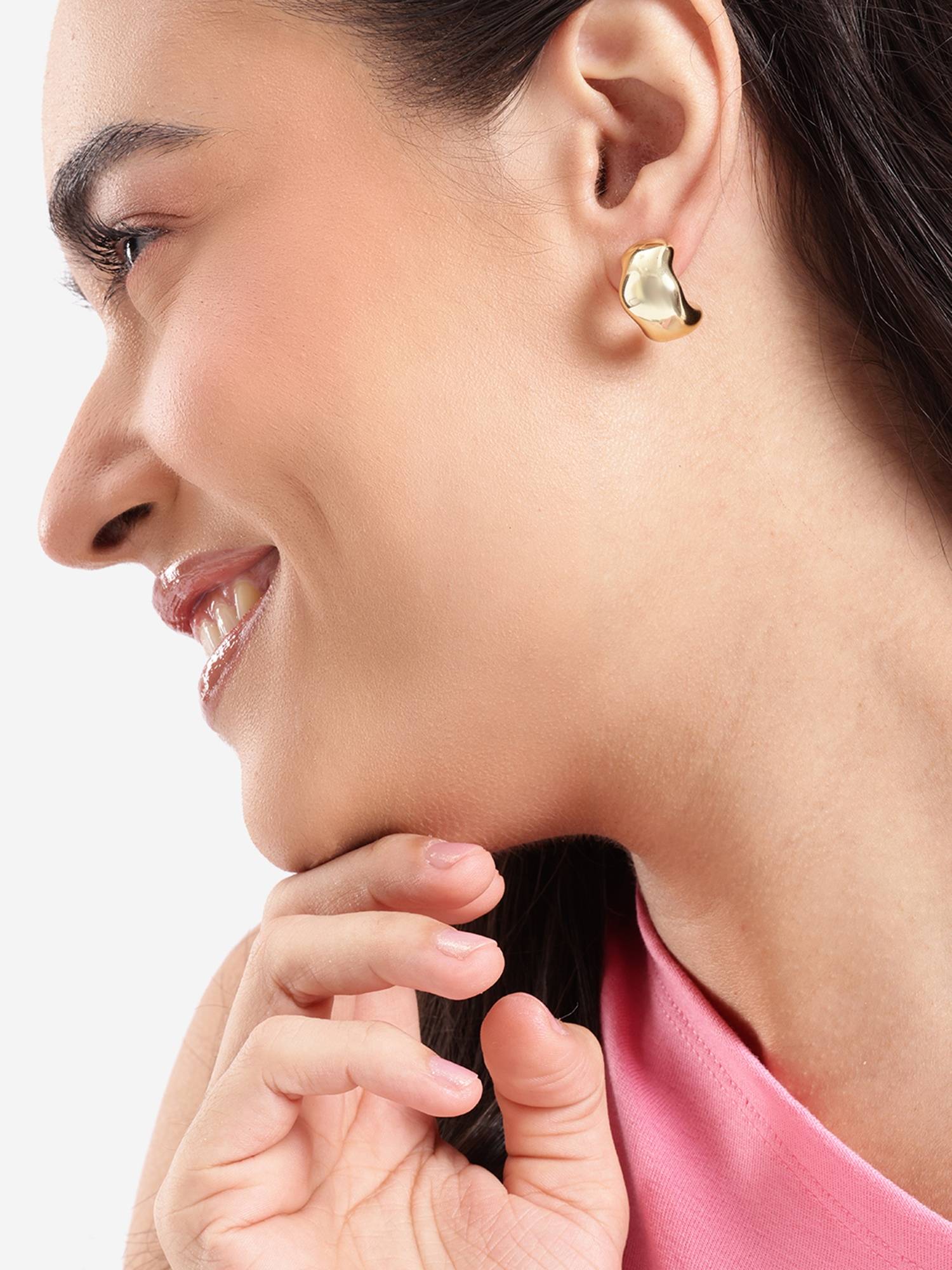 Carlton London Gold Plated Elegant Moon shape Half Hoop Earring