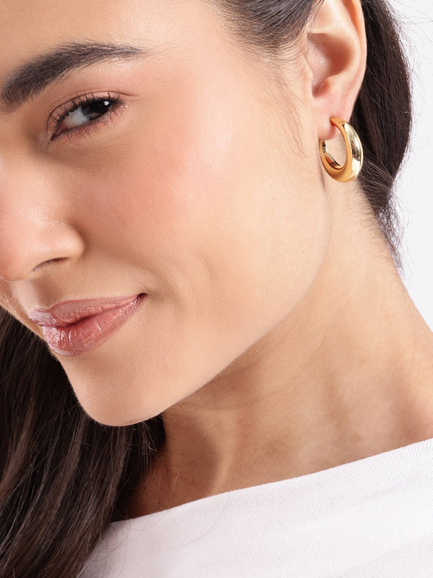Carlton London Gold Plated Sculptured Half Hoop Earring