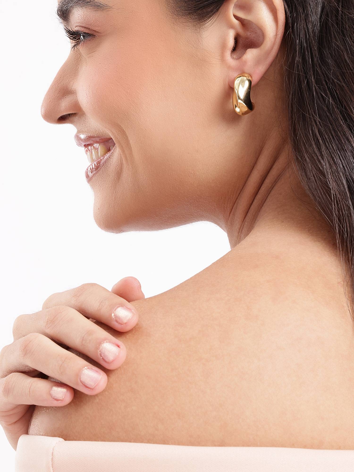 Carlton London Gold Plated Contemporary Half Hoop Geometric Earrings