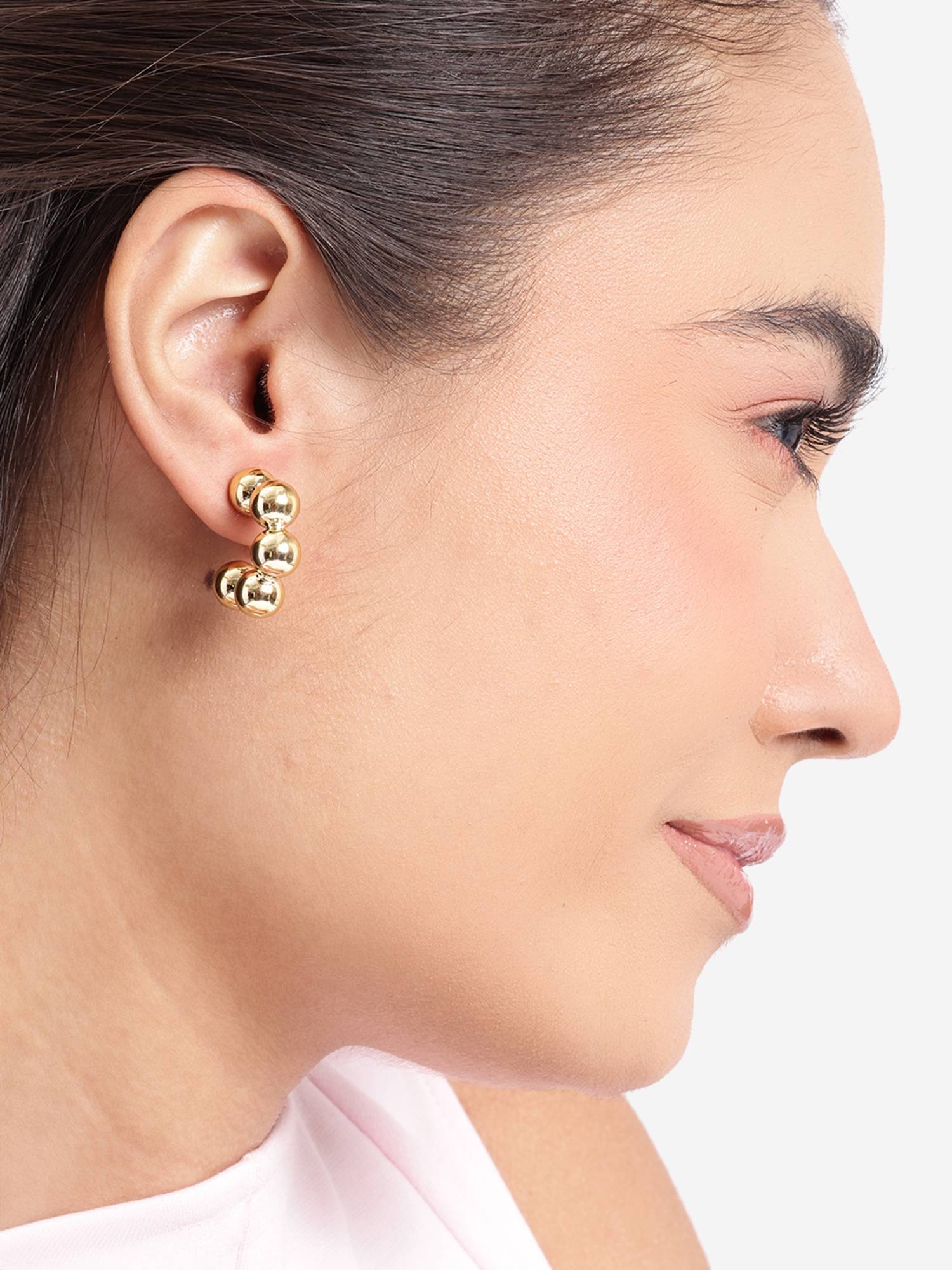 Carlton London Gold Plated Bold Bubble Half Hoop Earring