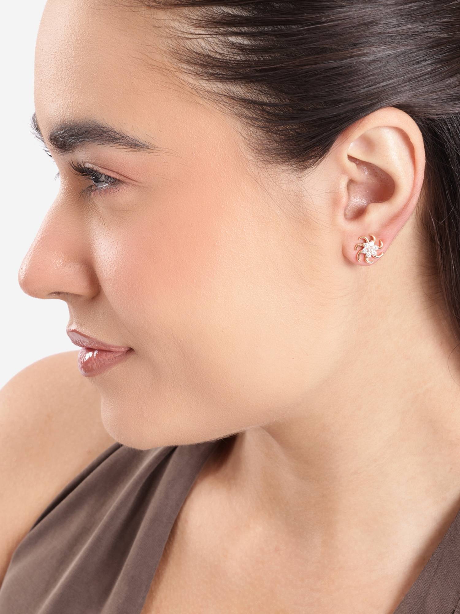 Carlton London Rose Gold Plated CZ Sparkle Swirl Bold Stud Earring