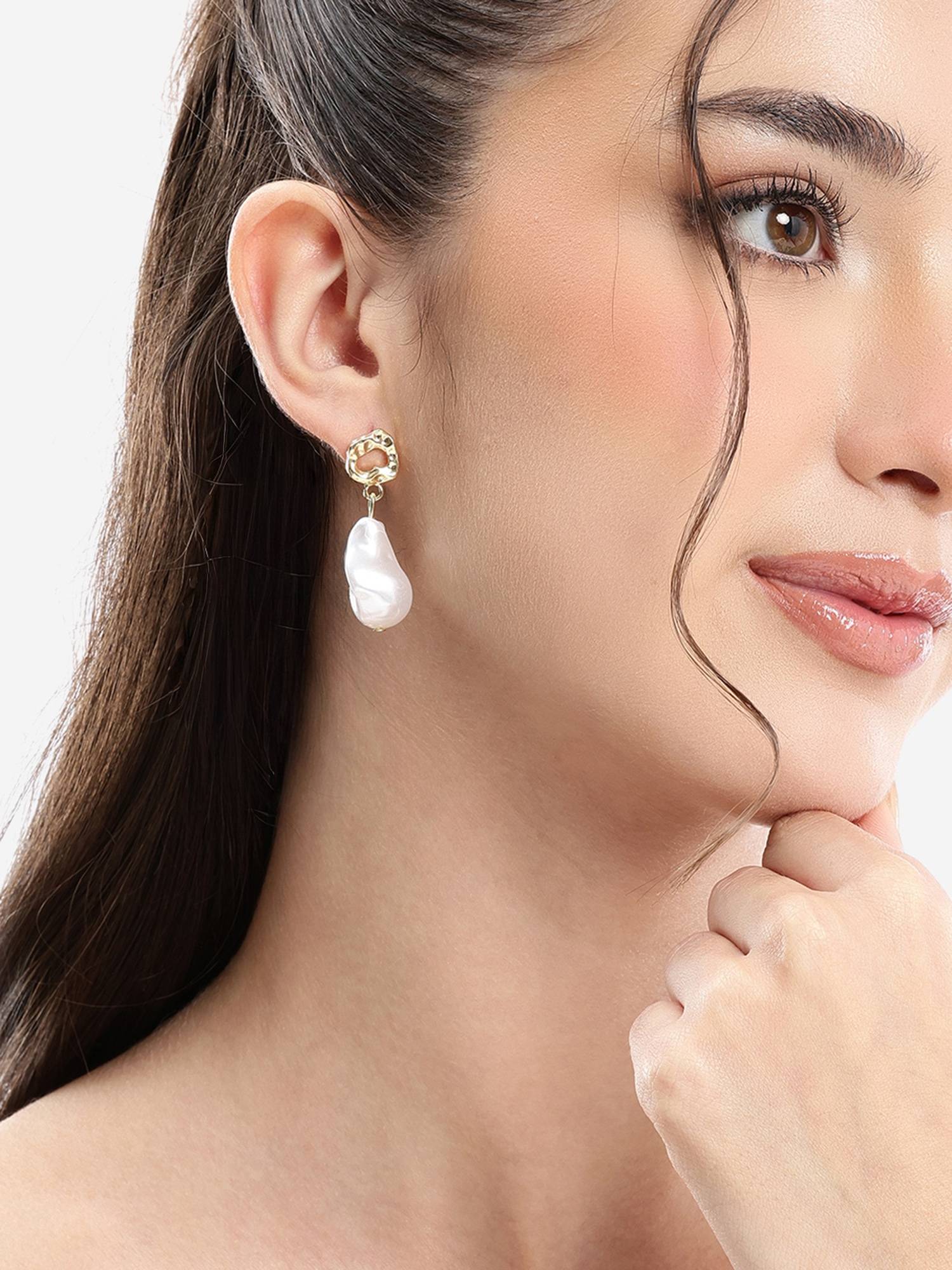 Carlton London Gold Plated Hi-Fashion Baroque Pearl Earrings