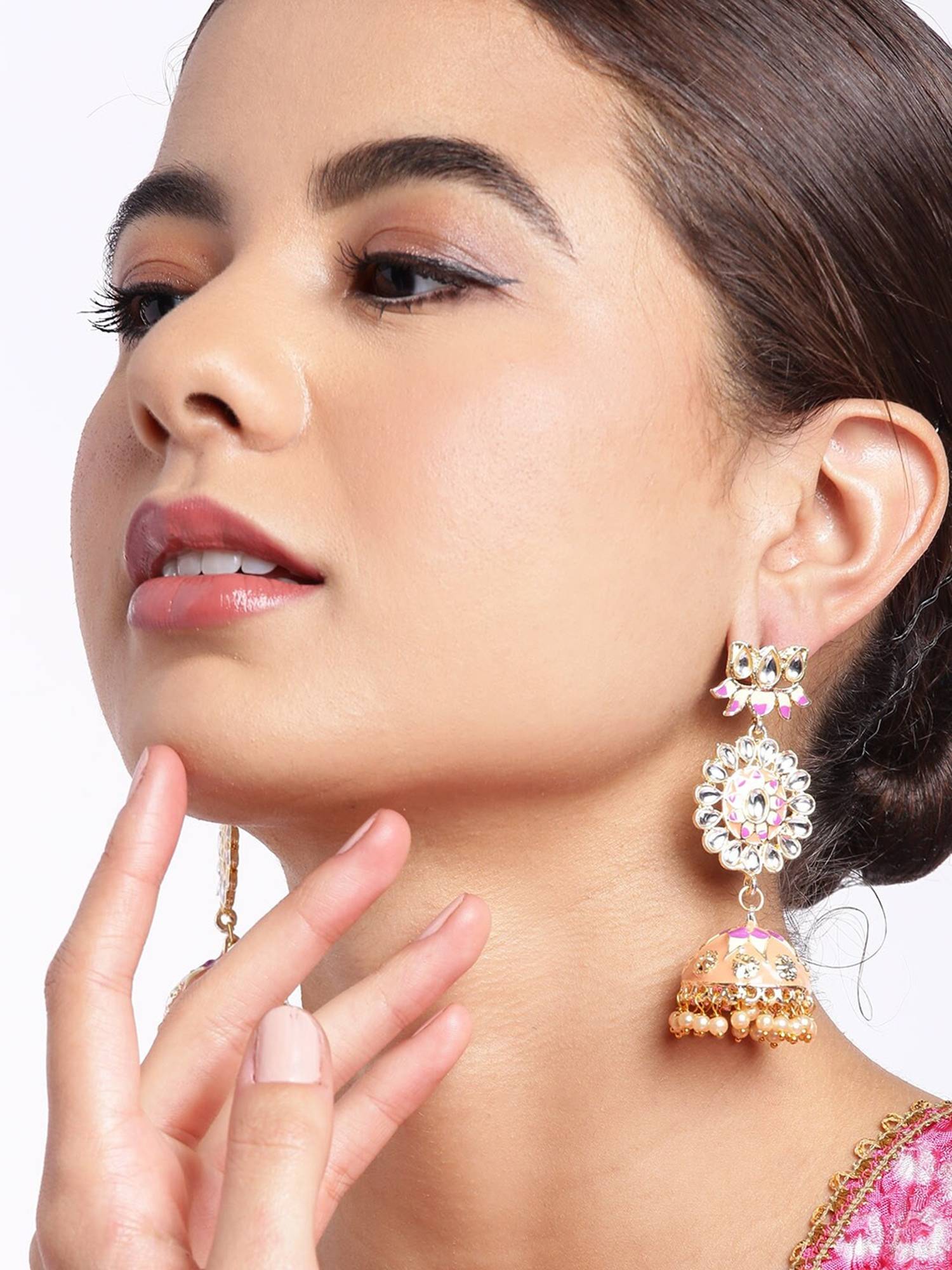 Carlton London Gold Plated Kundan Medallion Jhumka Earrings