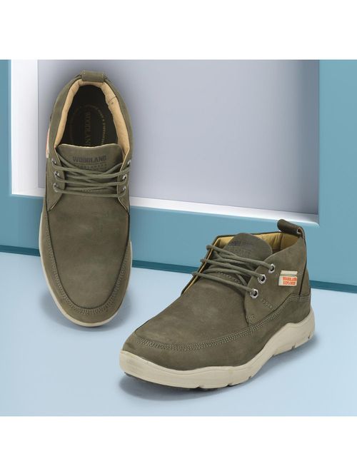 Leather Mens Olive Green Casual Shoes WOODLAND Mens Olive Green