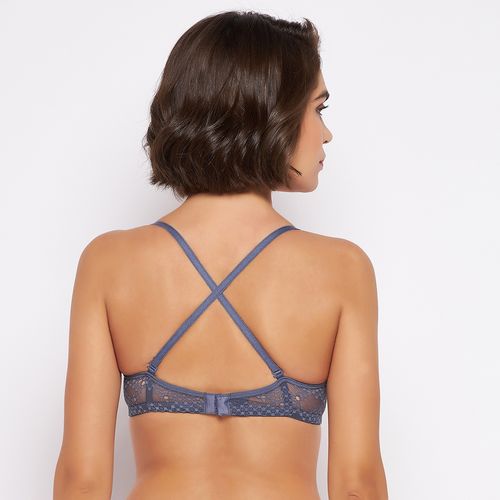 Buy Clovia Padded Non-wired Full Cup Multiway Bra In Dark - Lace Grey Online