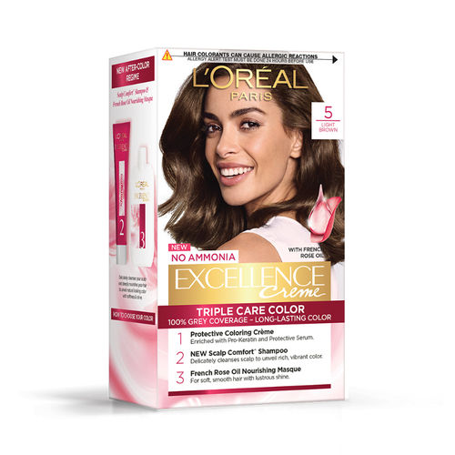 L'Oreal Paris Excellence Creme Triple Care Hair Color - 5 Light Brown: Buy  L'Oreal Paris Excellence Creme Triple Care Hair Color - 5 Light Brown  Online at Best Price in India | Nykaa