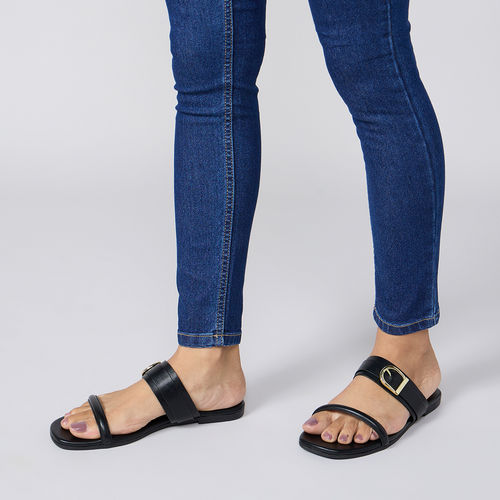 Twenty Dresses by Nykaa Fashion Black Dual Strap Buckle Slider Flats (EURO  36)