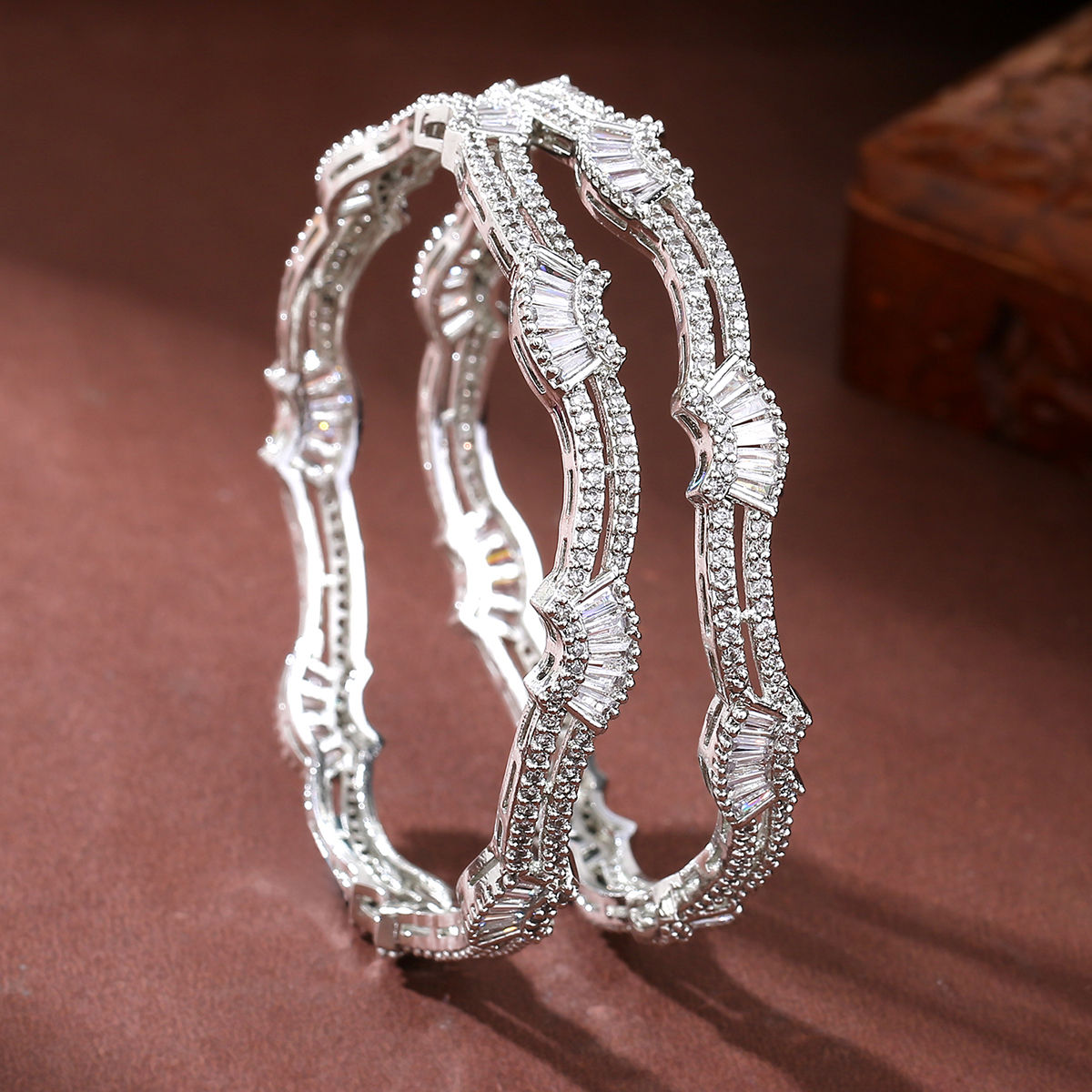 Buy Estele Silver Plated Cz Dazzling Bangles with White Stones for