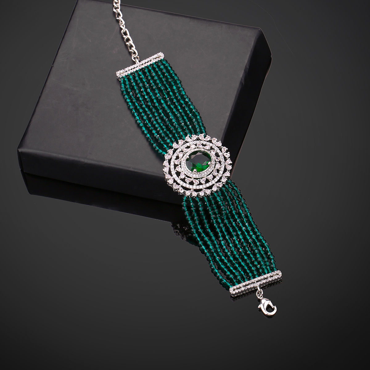 Buy Estele Silver Plated Cz Emerald Multi-Layered Bracelet