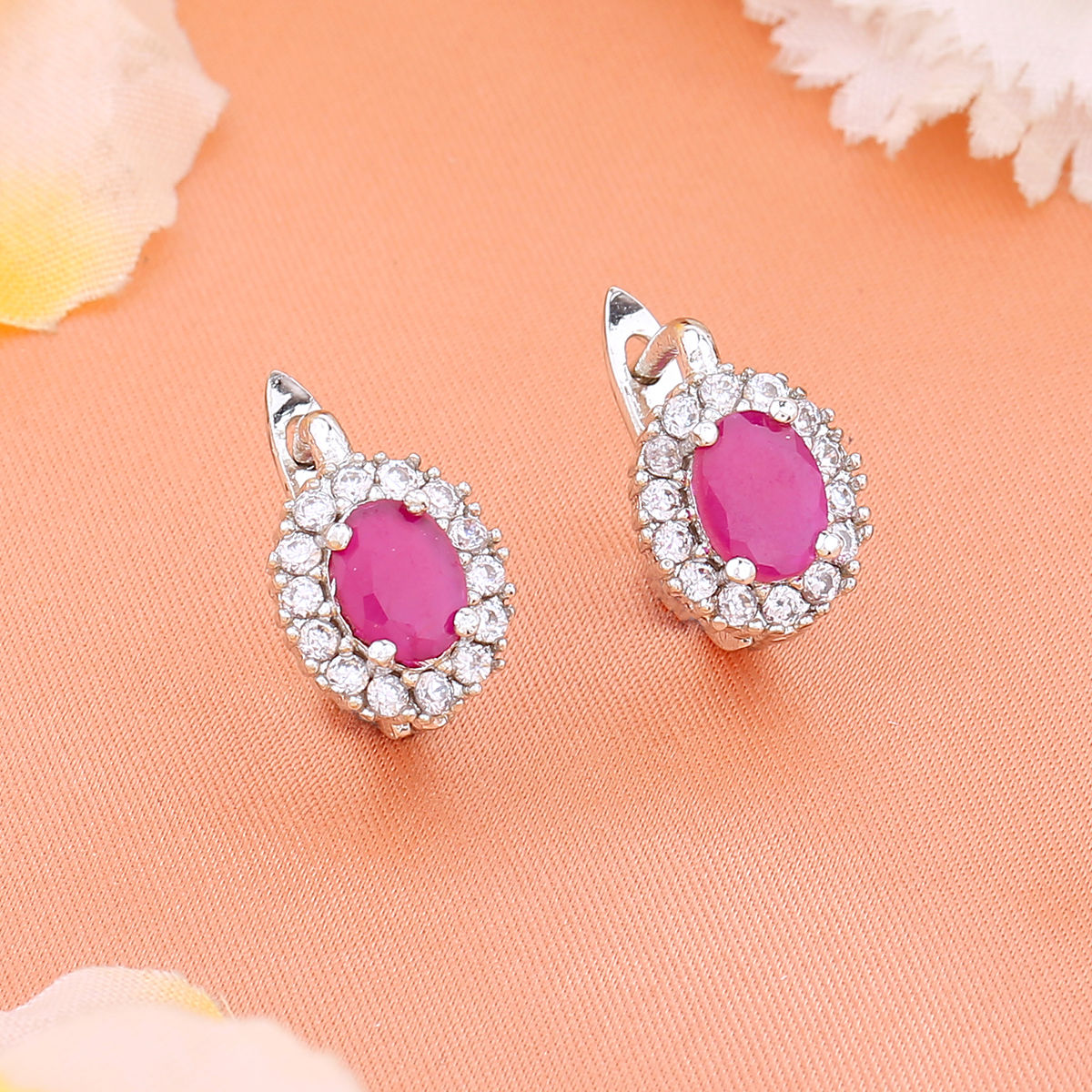 Buy Estele Silver Plated Cz Floral Designer Stud Earrings with