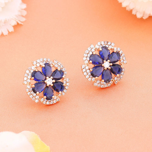 Buy Estele Rose Gold Plated Cz Floral Designer Stud Earrings with