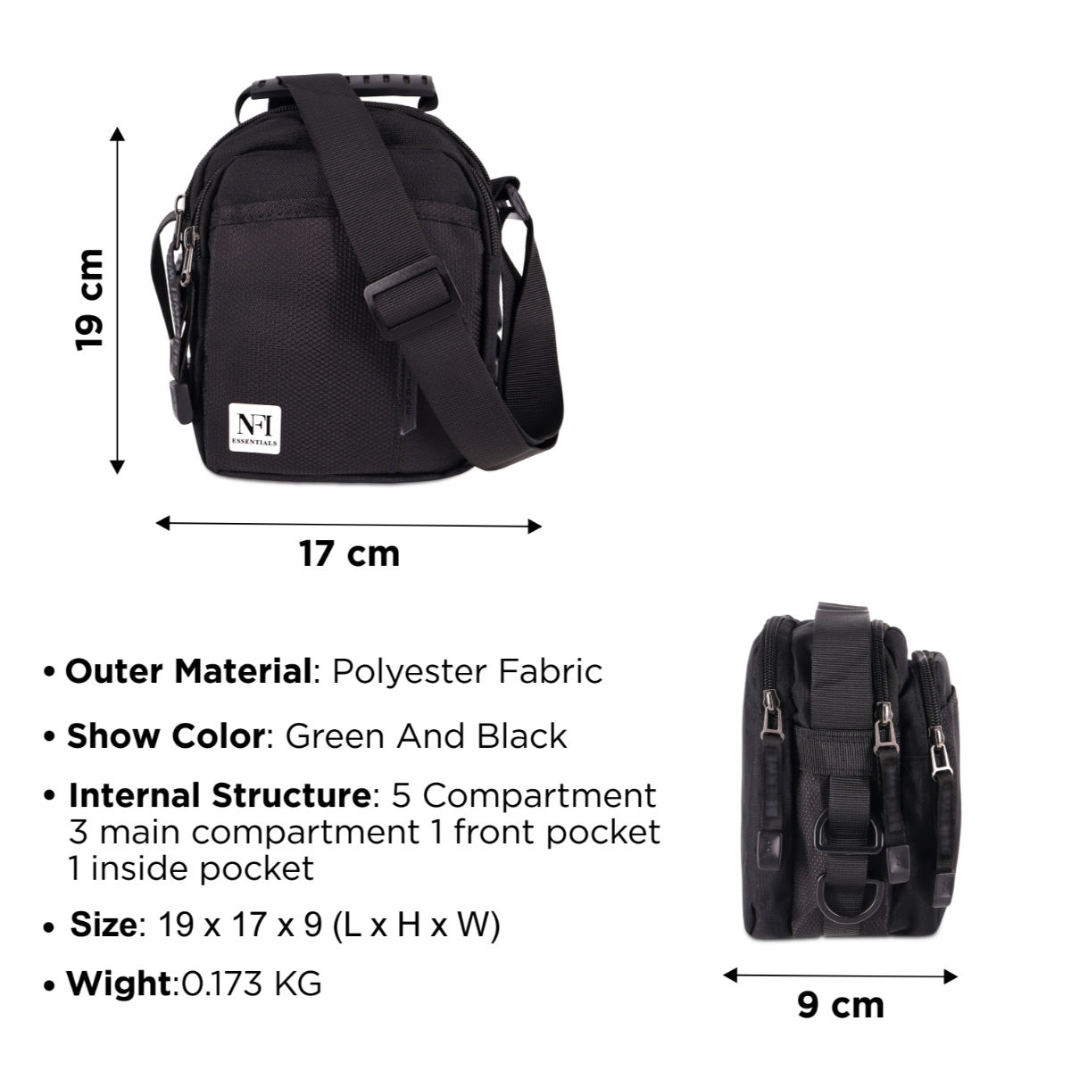NFI Essentials Small Size Unisex Sling Bag Cross Body Travel Office