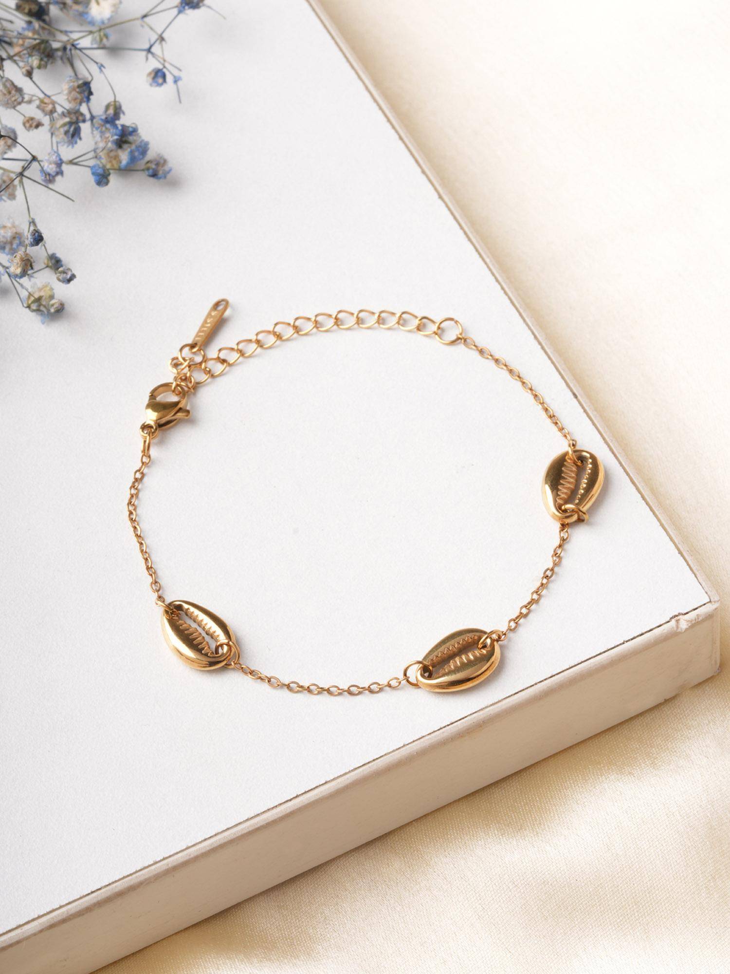 Palmonas Women Gold Triple Cowrie Charm Bracelet