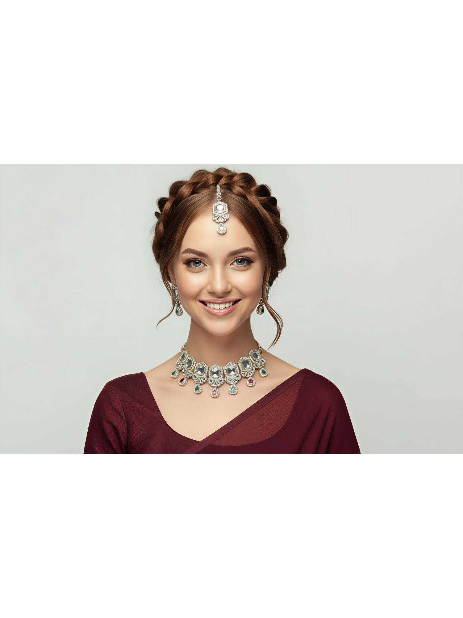 SOLLIGHT Women Multi-Color Stone Studded Zirconia Necklace Set