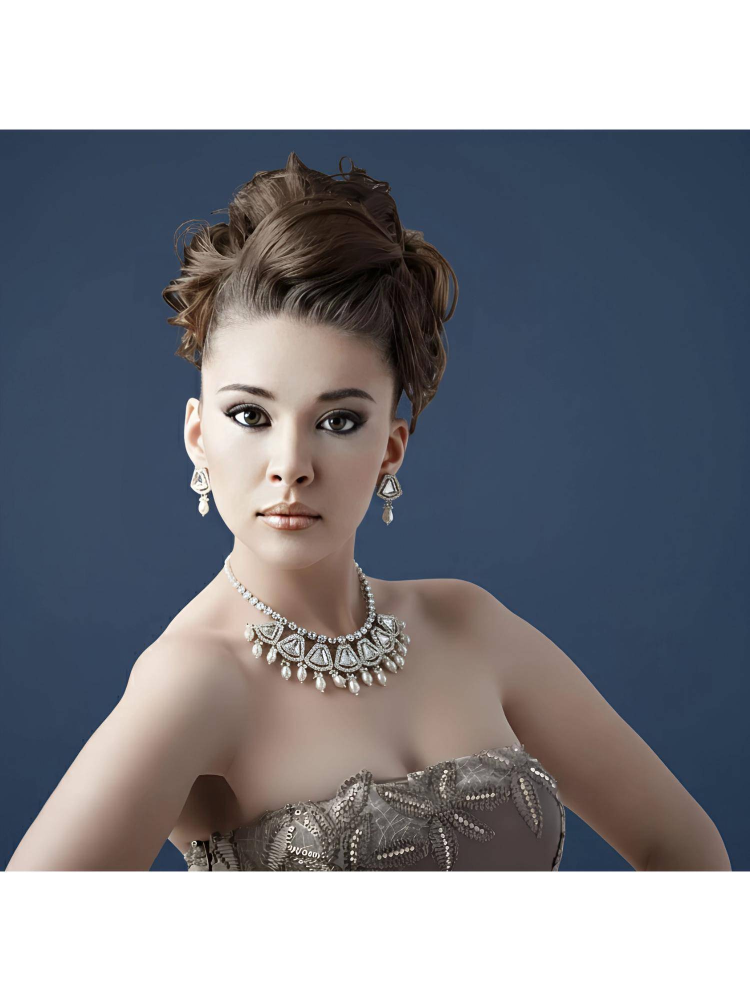 SOLLIGHT Women White Zirconia and Pearl-Beads Jewellery Set