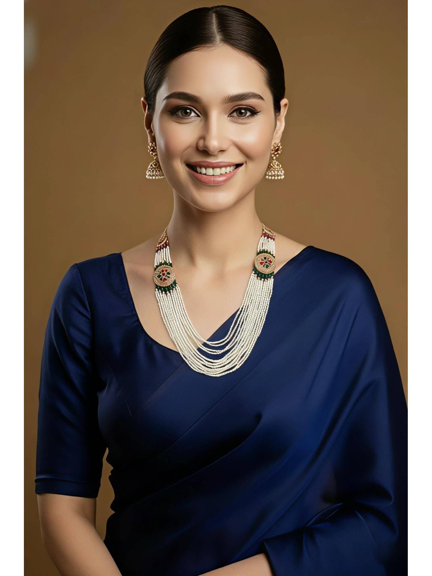 SOLLIGHT Women Gold Plated Multi-Color Zirconia Studded Pearl Jewellery Set