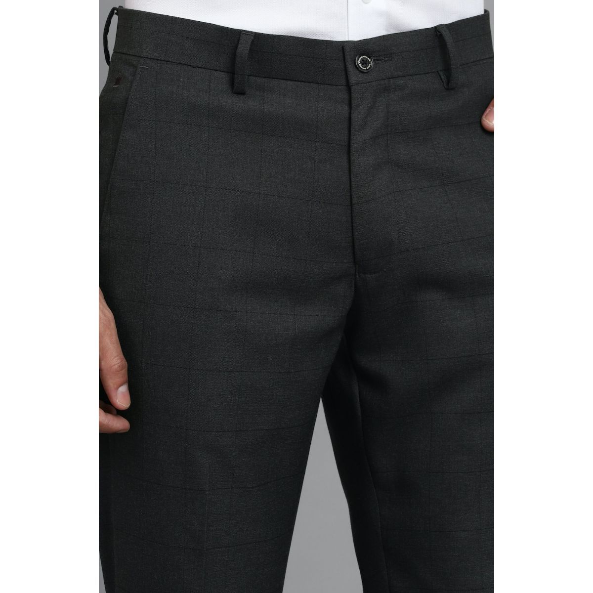 Buy Louis Philippe Men Black Slim Fit Solid Flat Front Casual Trousers  online