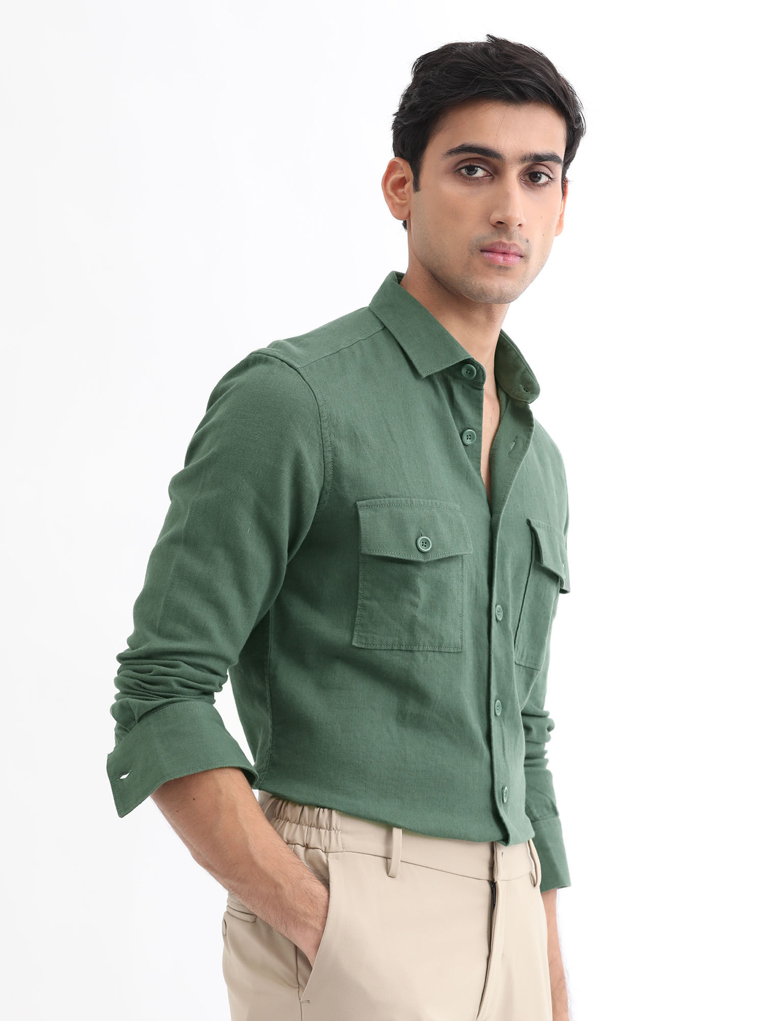 Dark green hot sale casual shirt