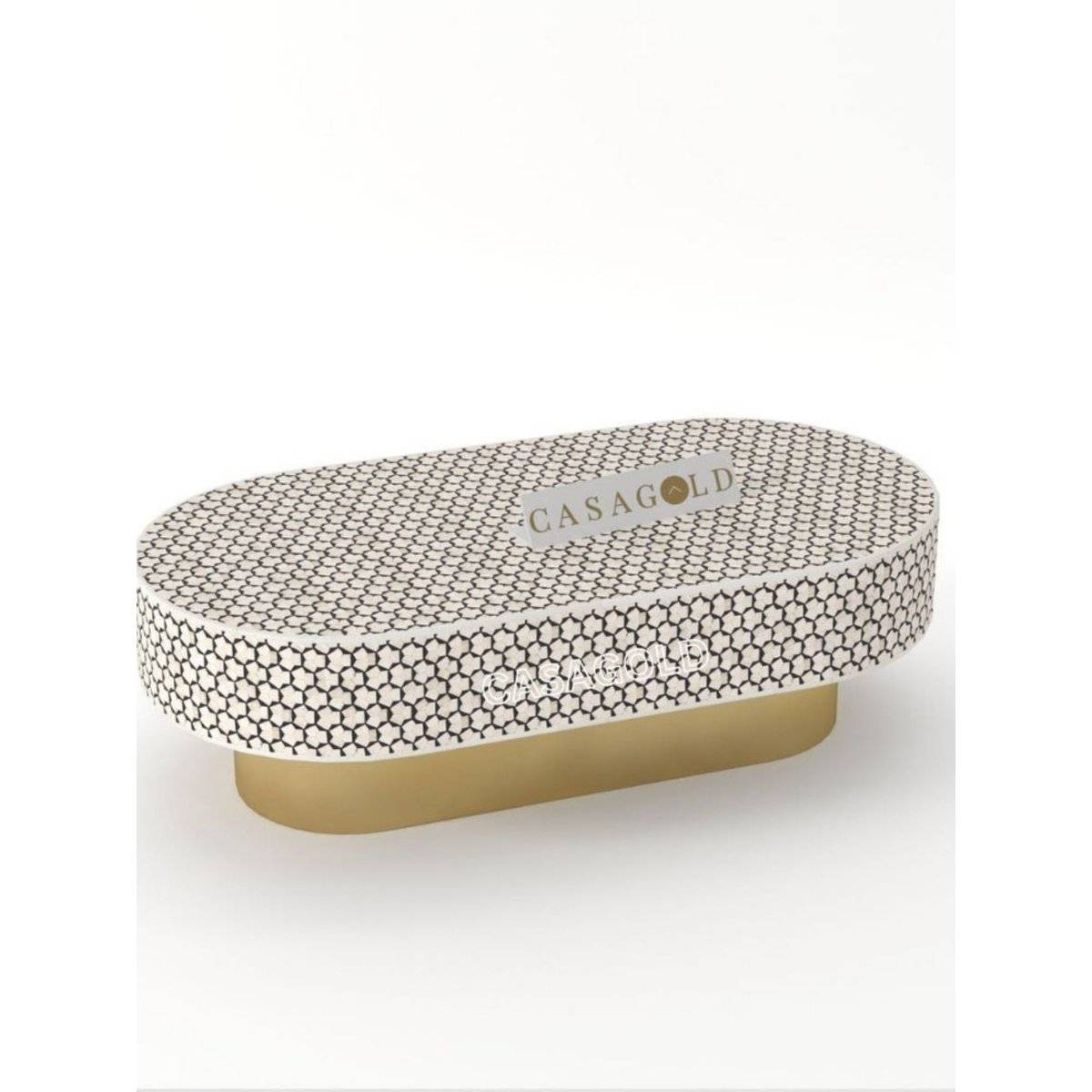 CasaGold Black Targua Bone Inlay Oval Shape Coffee Table