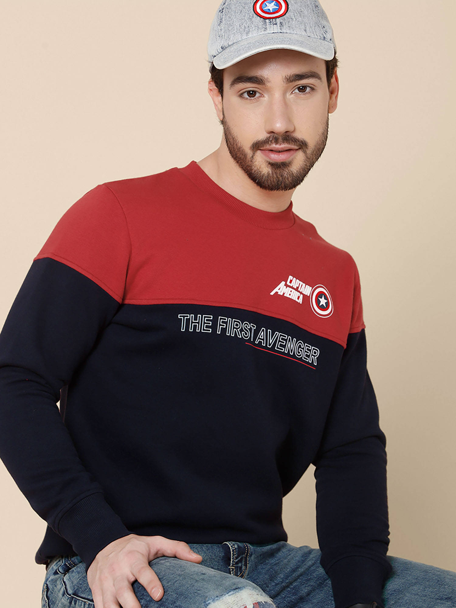 Fsty Buy Free Authority Mens Captain America Colorblock Navy Blue Sweatshirt ...