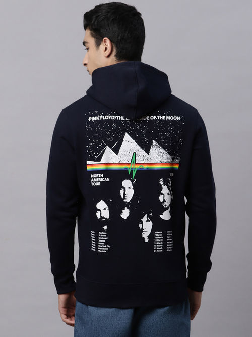 Buy Free Authority Mens Pink Floyd Printed Navy Blue Hoodie Online