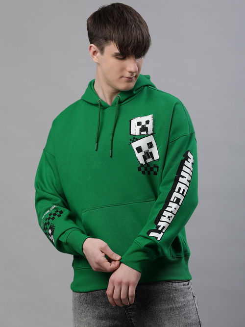 Free Authority Mens Minecraft Printed Green Hoodie