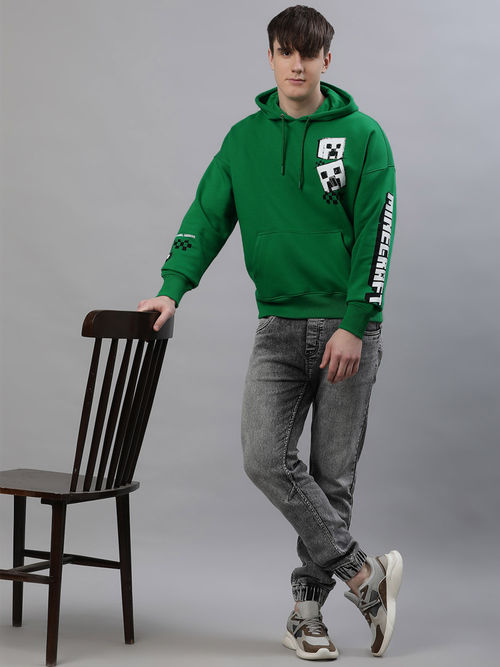 Buy Free Authority Mens Minecraft Printed Green Hoodie Online - Main Image