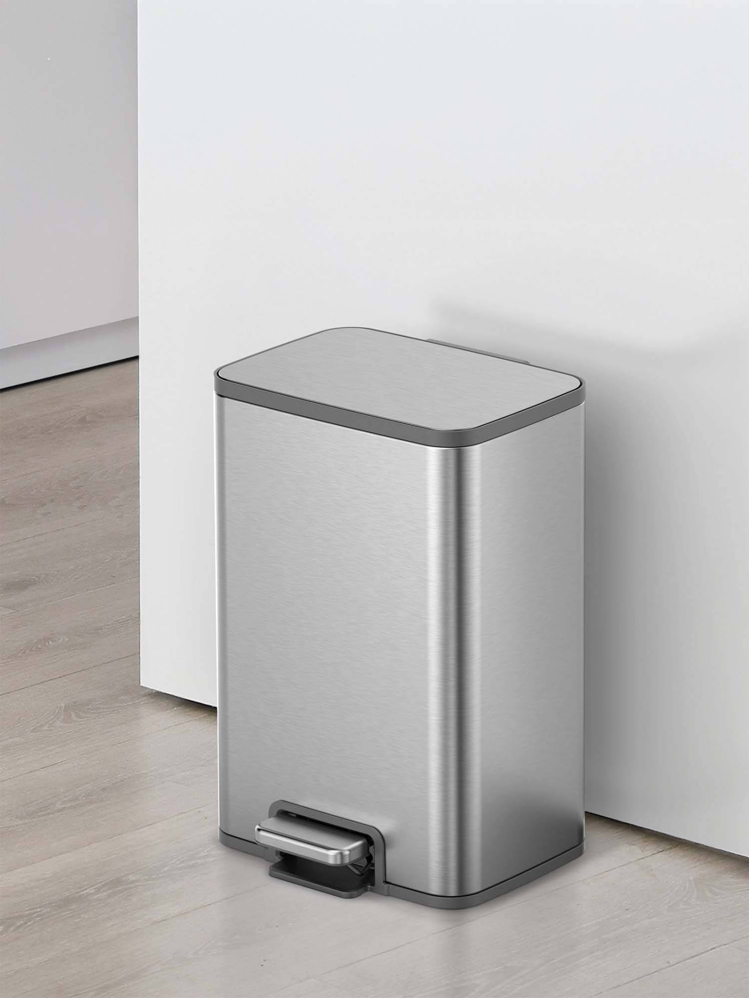OBSESSIONS Eko 15L Compact Step Trash Can Metallic Rectangular Pedal Bin.