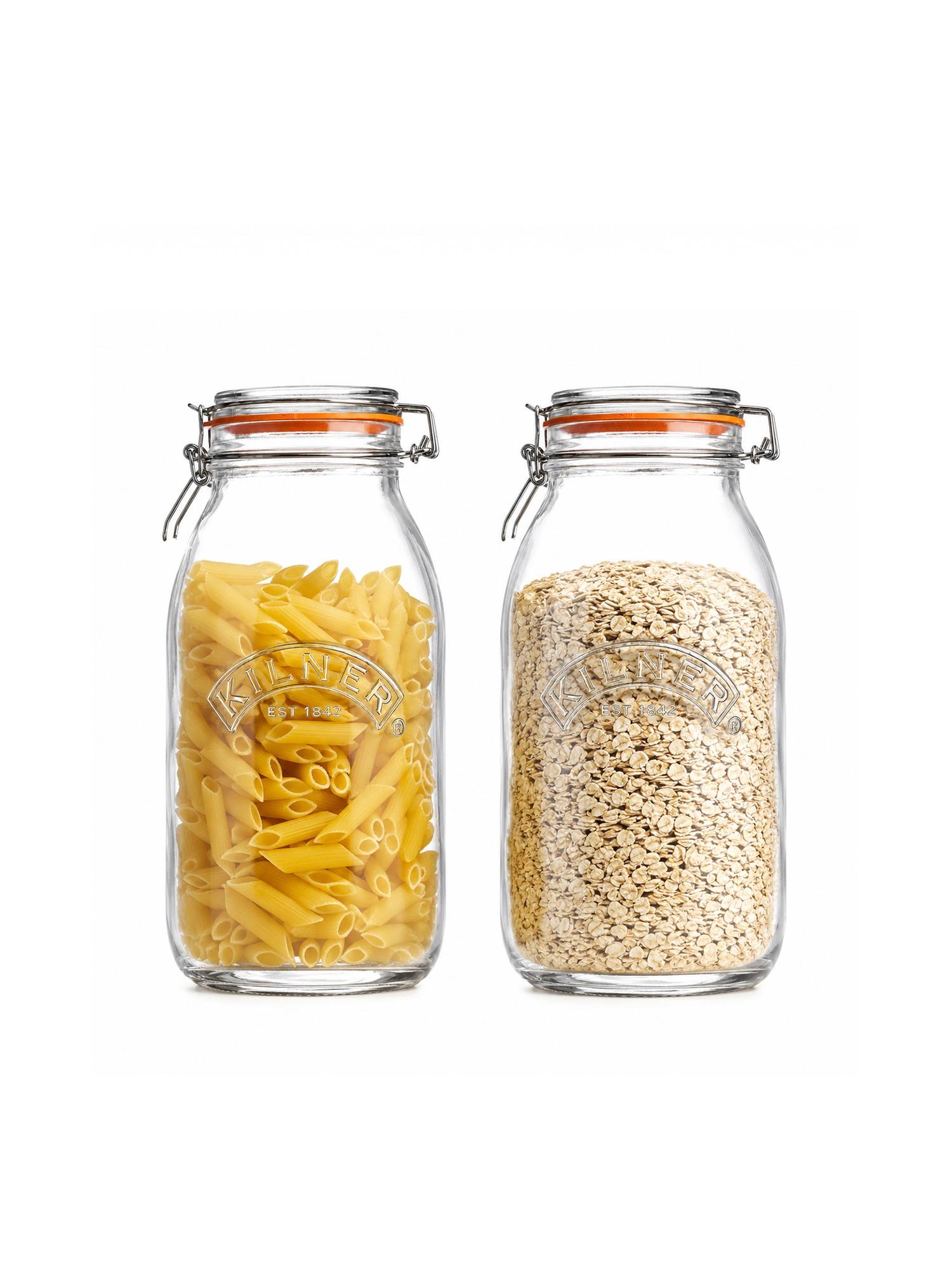 Kilner 2L Round Clip Top Glass Jar for Flour, Coffee and Dry Foods (Pack of 2)