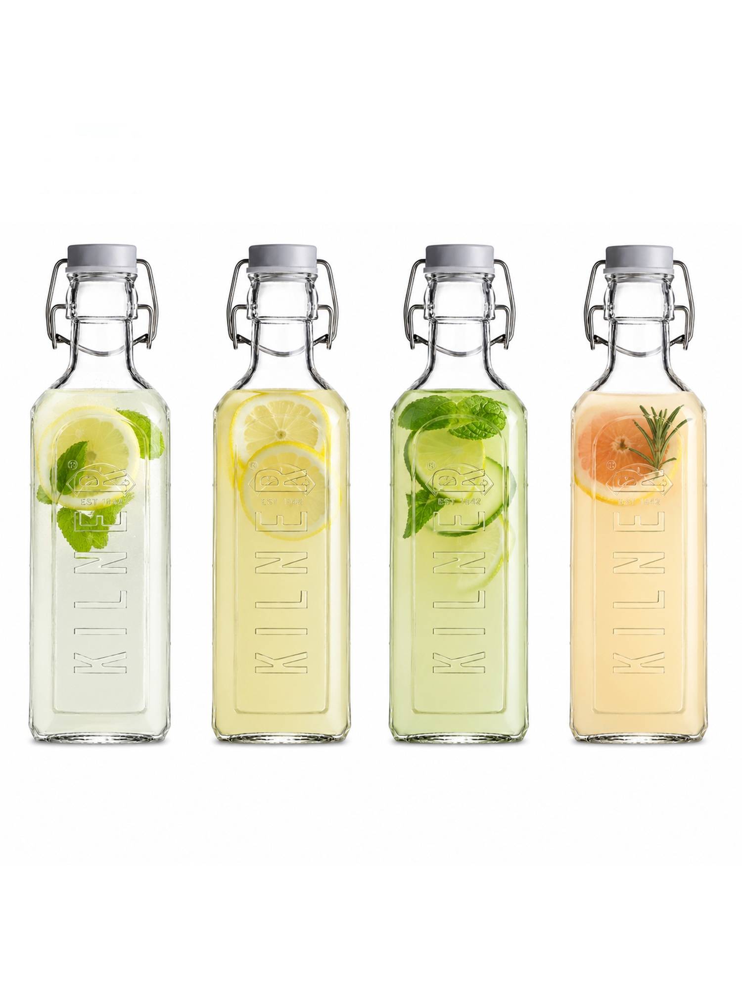 Kilner 300ml Square Glass Oil Bottle with Clip Top Lid for Kitchen Use (Pack of 4)