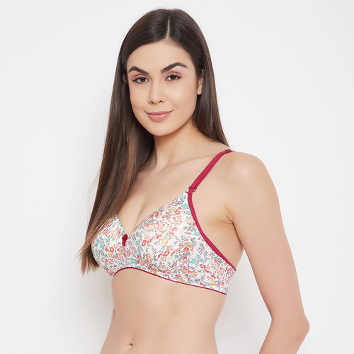 Buy Clovia Padded Non-wired Full Cup Floral Print T-shirt Bra - White Online