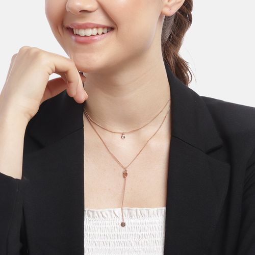 Carlton London 18kt Rose Gold Plated with CZ Double Chain Lariat Necklace  for women