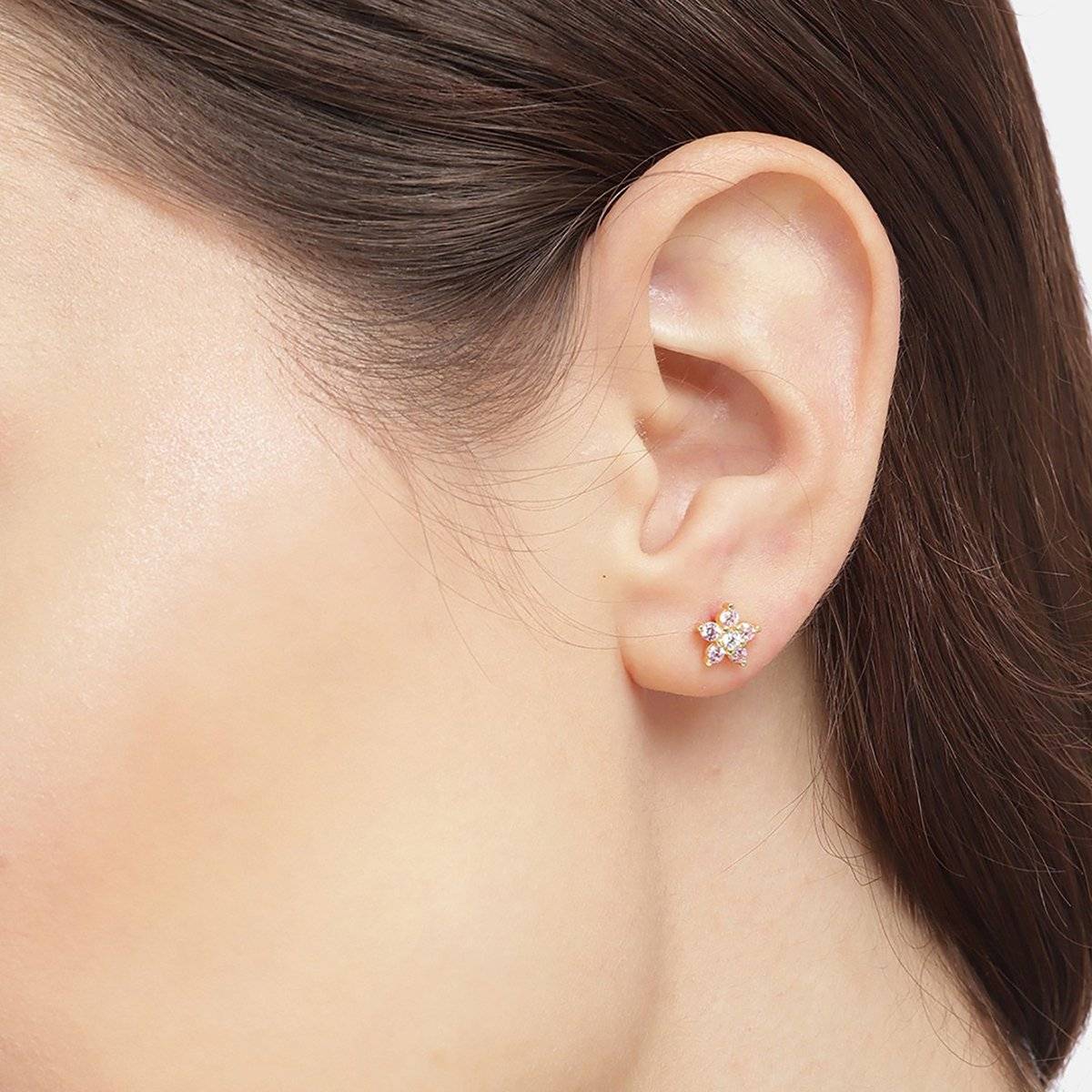 Carlton London 925 Sterling Silver 18kt Gold Plated with CZ Floral Stud Earring for Women