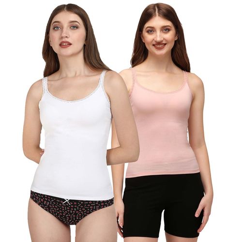 Buy SOIE Women's Cotton Spandex Detachable Straps Camisole - Pack of 2 -  Multi-Color online