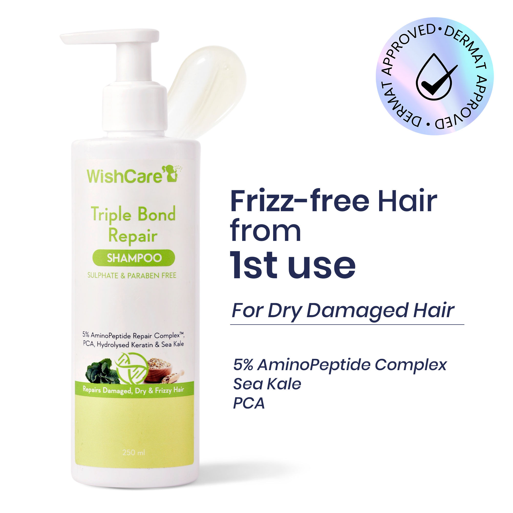Wishcare Triple Bond Repair Shampoo For Dry & Frizzy Hair - Amino Peptide Complex For Damaged Hair