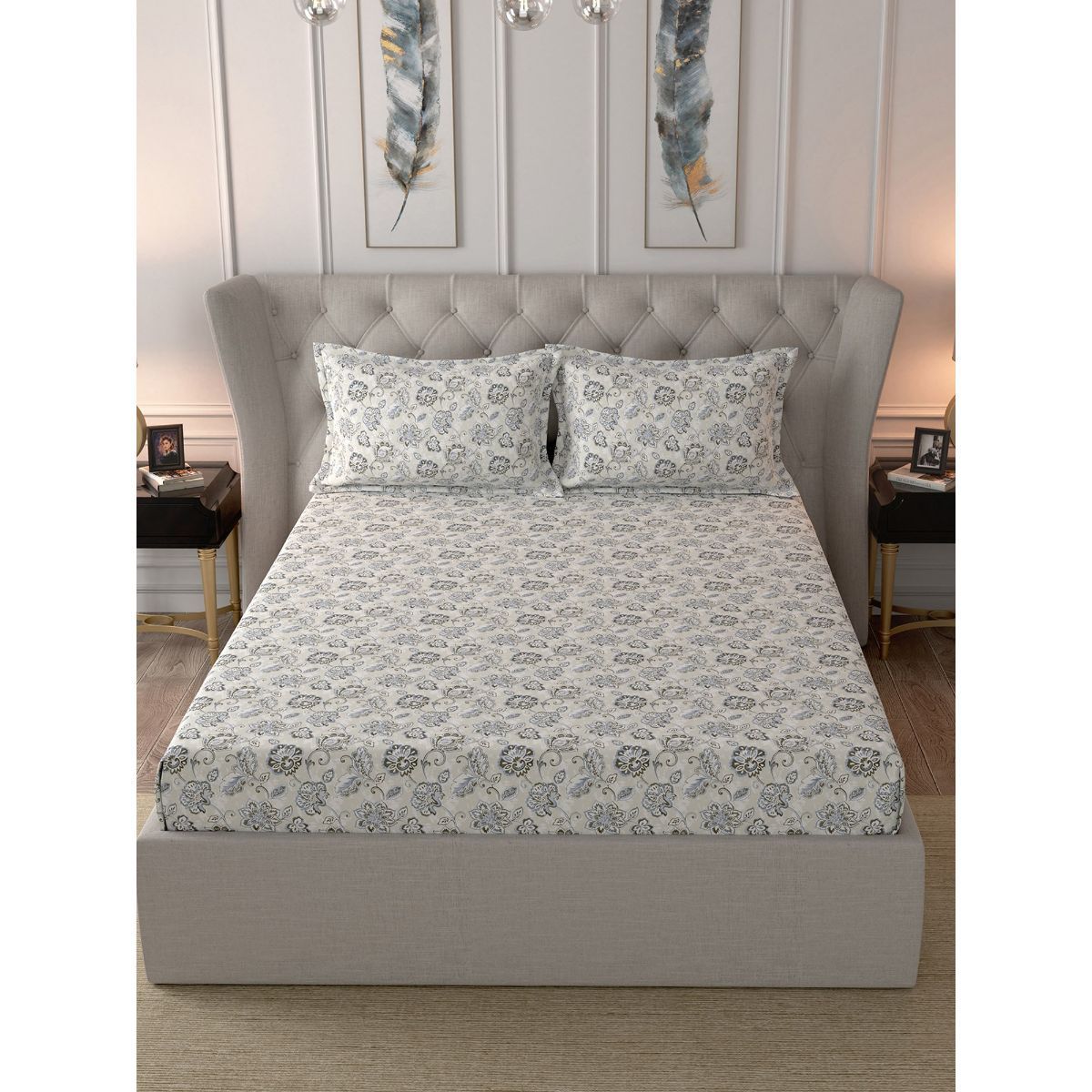 Maspar Hermosa 210TC Giardino Croline Cotton Blue King Bed Sheet With 2