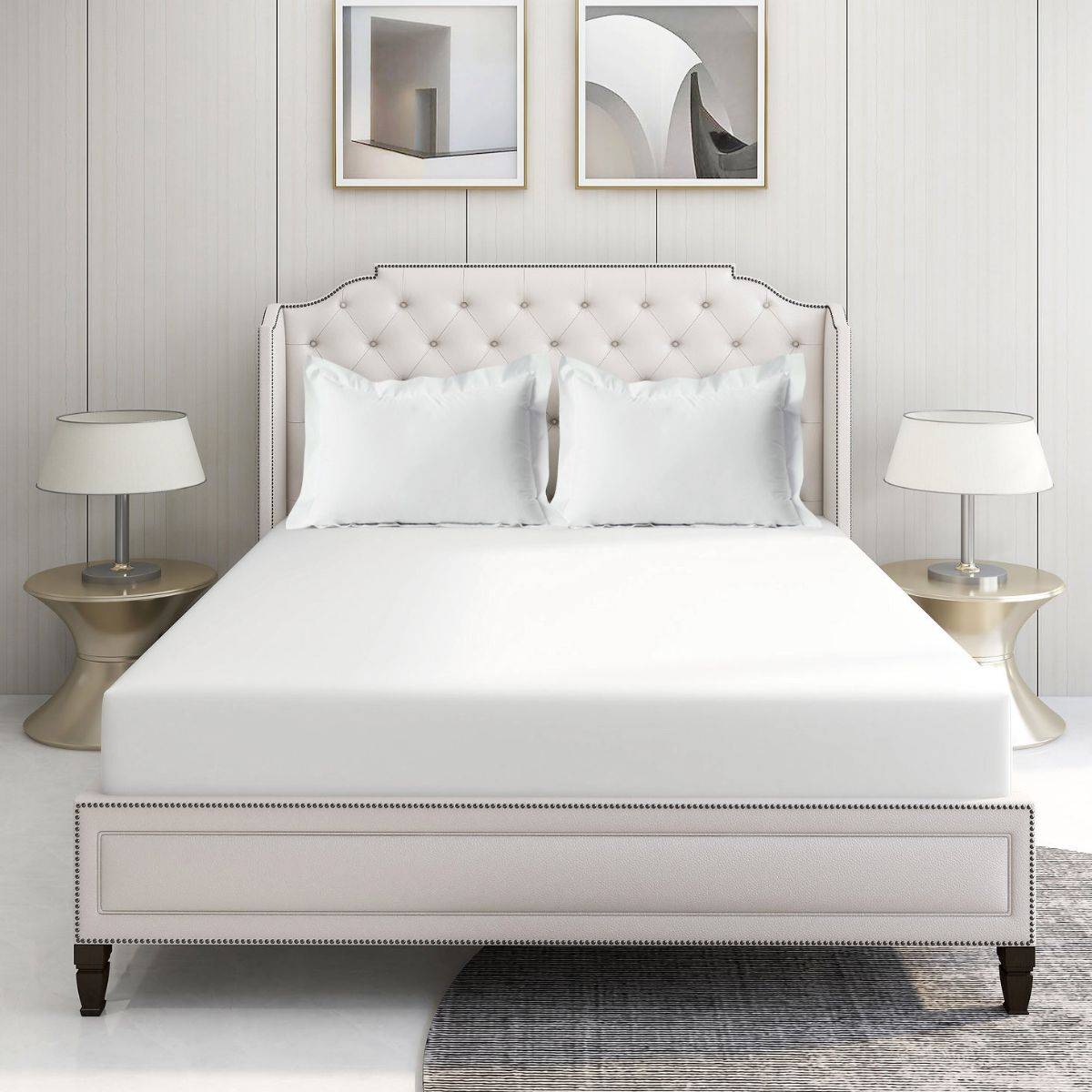 LANE LINEN 500TC 100% Cotton Caligo Super King Bedsheet 2 Pillow Covers - White