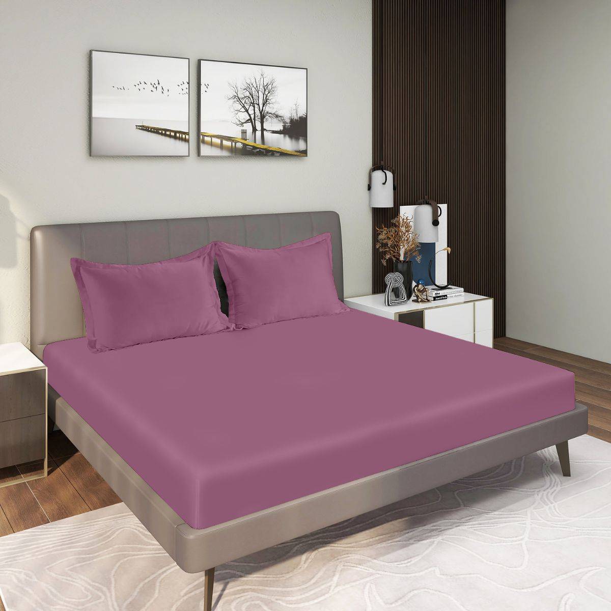 LANE LINEN 400TC 100% Cotton Urban Chic Super King Bedsheet 2 Pillow Covers - Purple