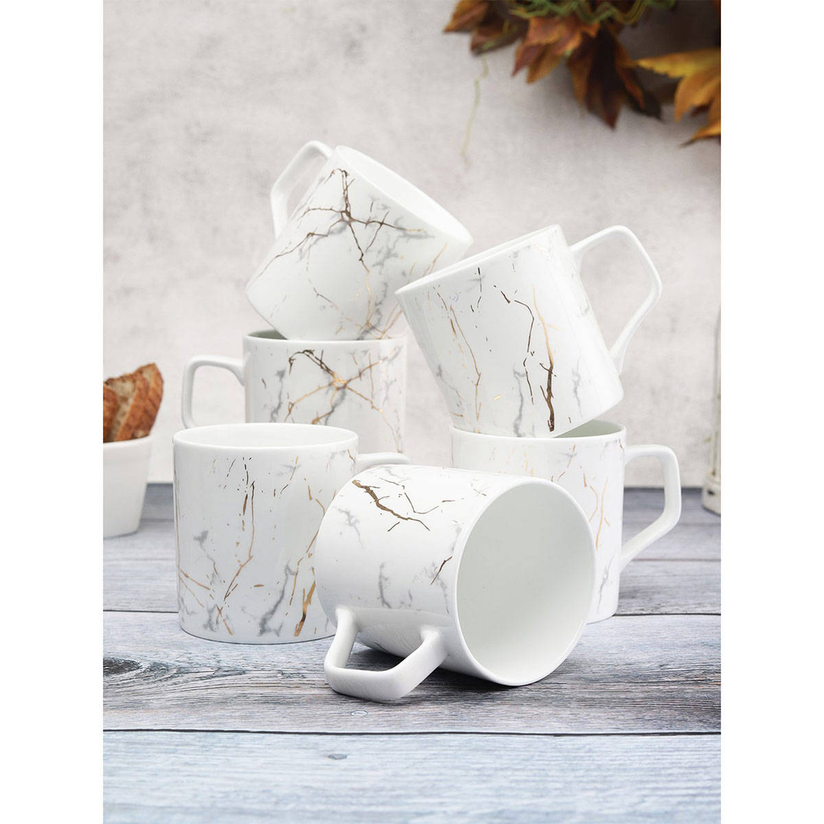 CLAY CRAFT Fine Ceramic Gold Premium Coffee Mugs Set of 6 - 210 ml each