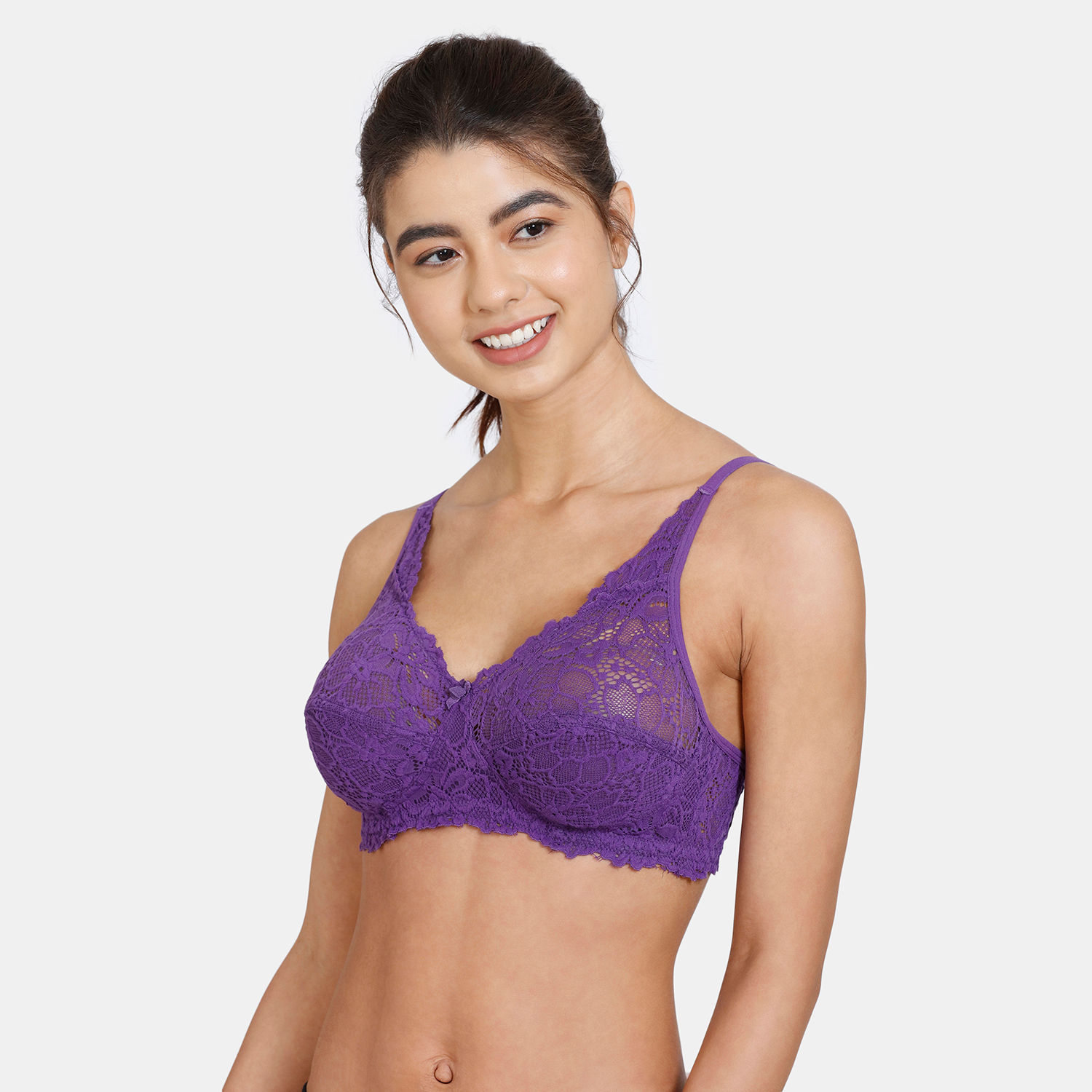 Buy Rosaline Padded Non Wired 3/4th Coverage Lace Bra - Amethyst