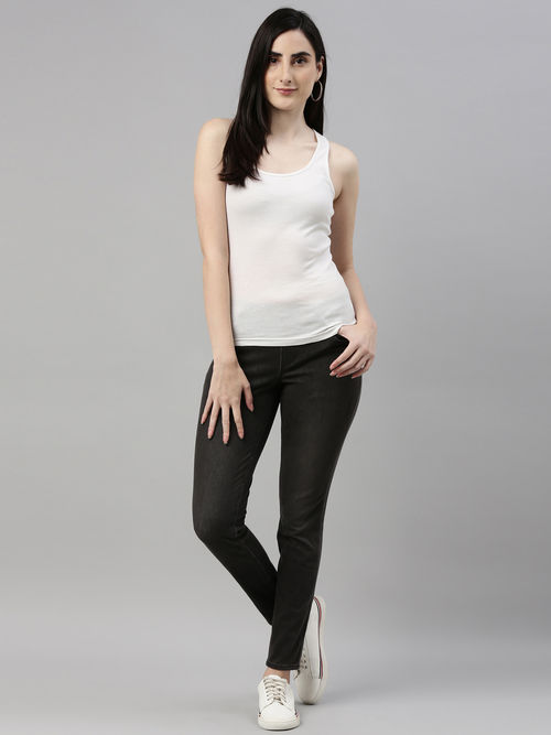 GO COLORS Women Solid Cream Super Stretch Jeggings 