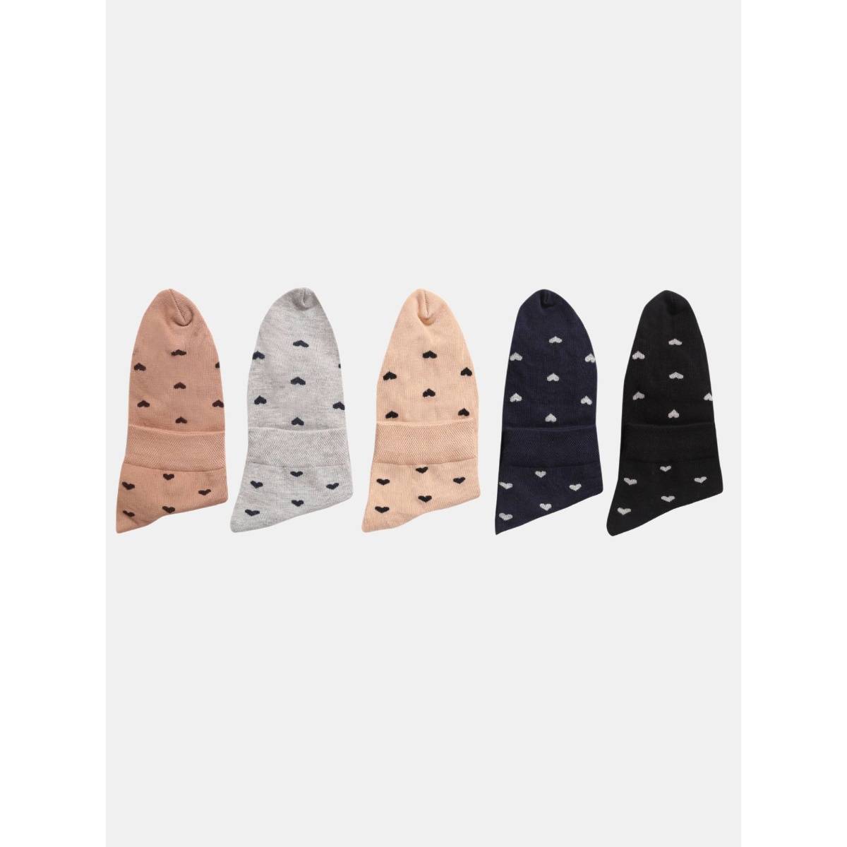 NEXT2SKIN Women Ankle Length Heart Pattern Multi-Color Cotton Thumb Socks (Pack of 5)