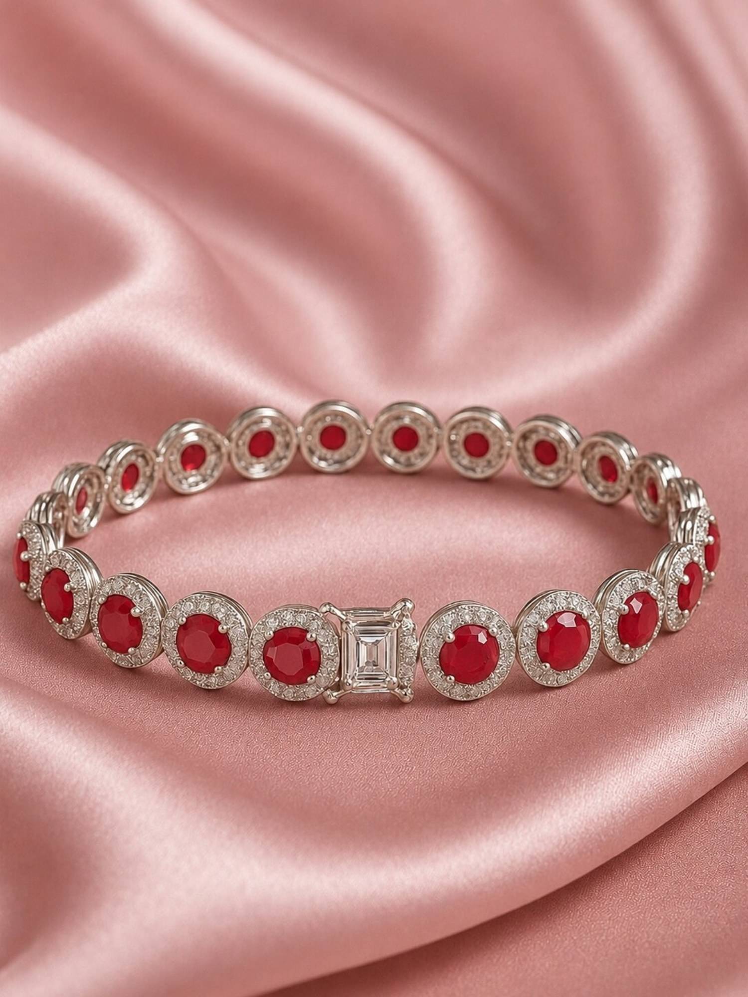 Axora Life Women 925 Sterling Silver Ruby Red Bezel-Set Zircon Bracelet