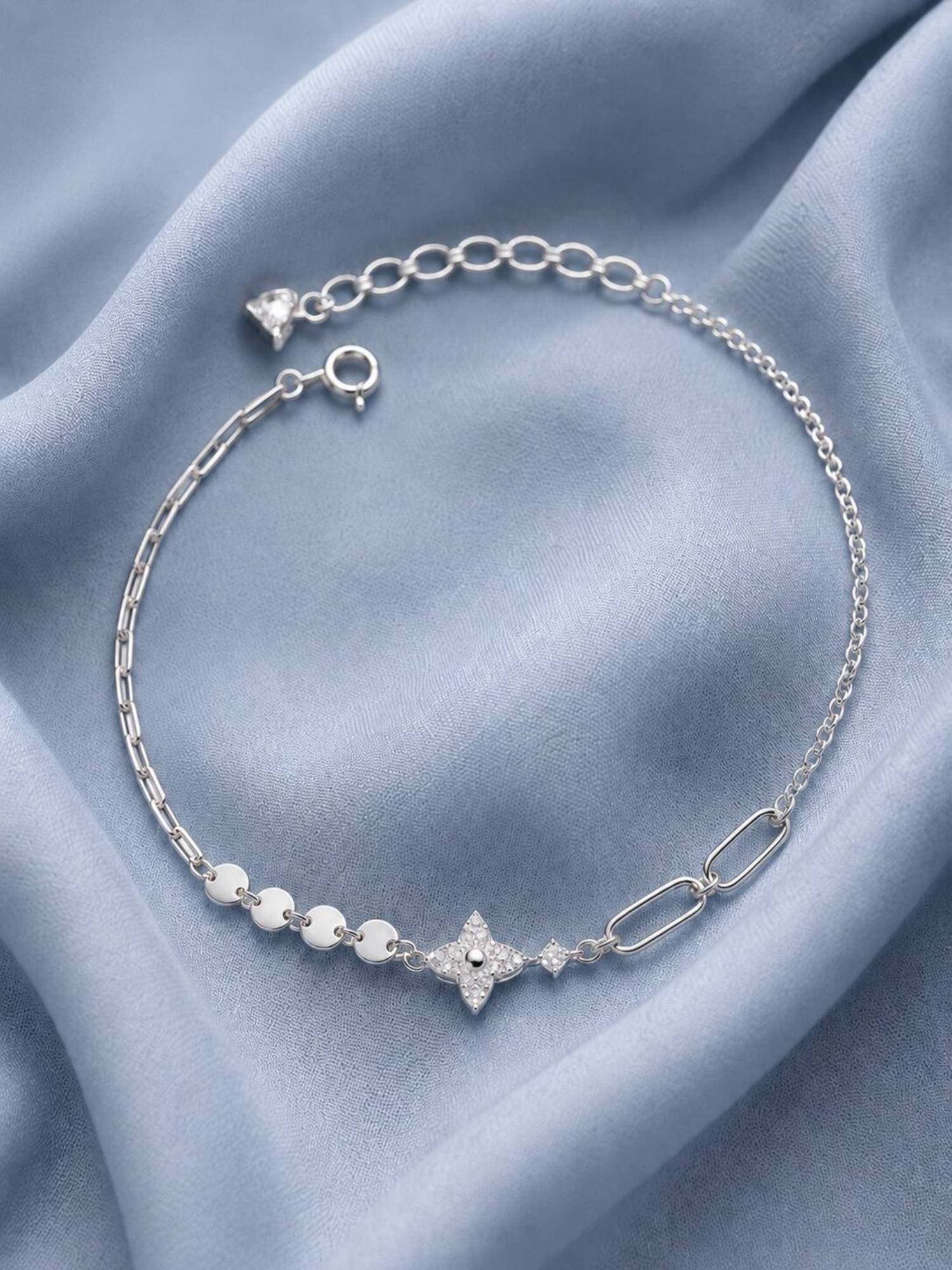 Axora Life Women 925 Sterling Silver Minimal Star Stone Charm Bracelet