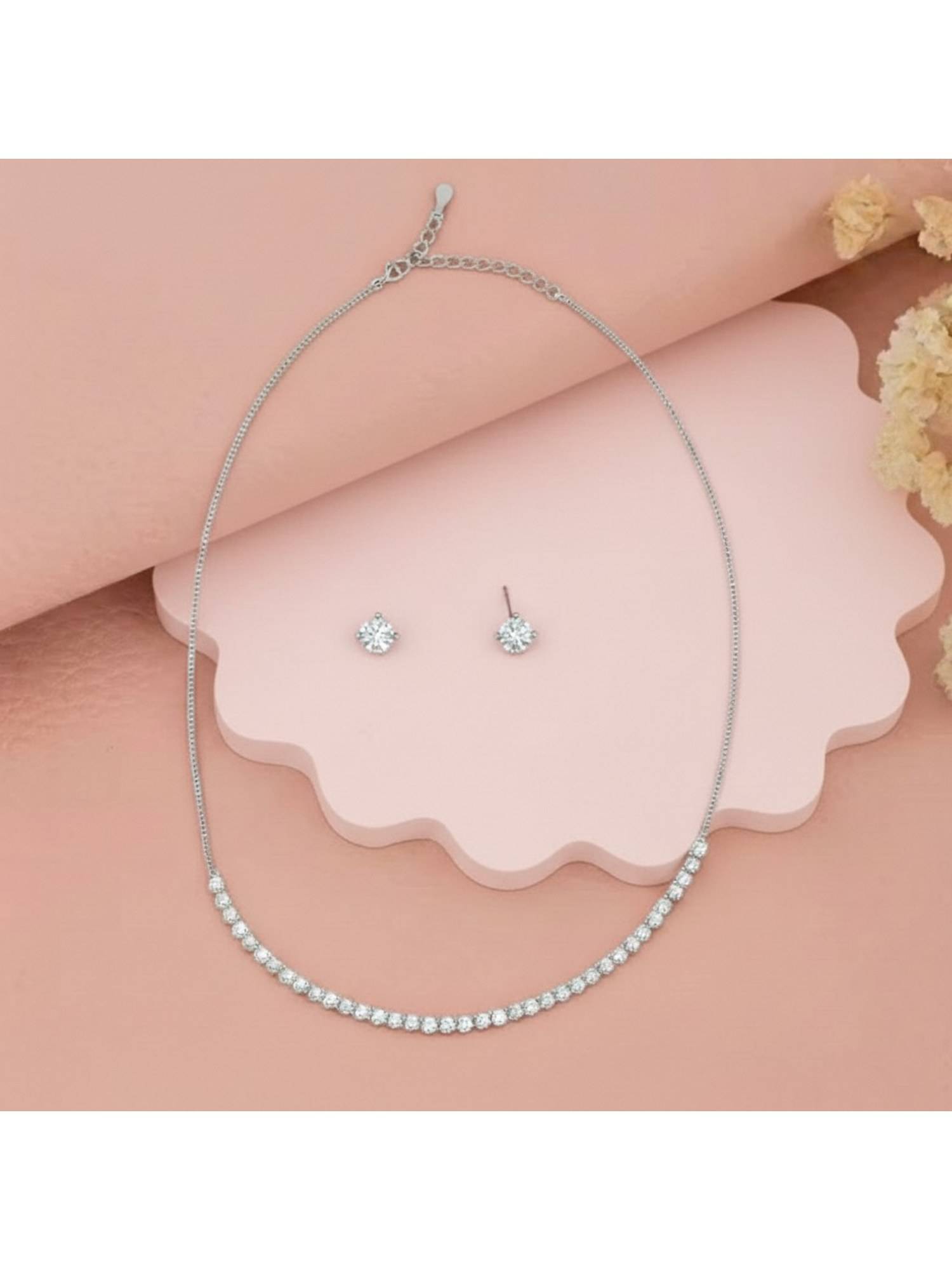 Axora Life 925 Sterling Silver Elegant Necklace and Stud Earring Set