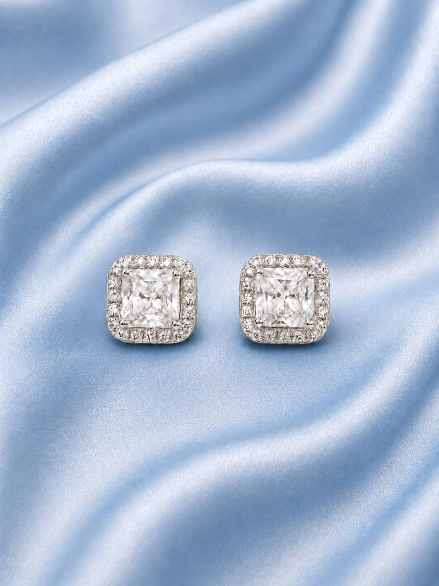 Axora Life 925 Sterling Silver White Emerald Sparkle Stud Earrings