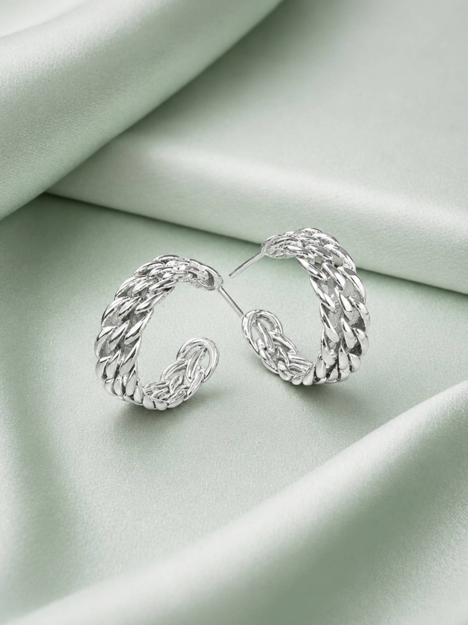 Axora Life 925 Sterling Silver Ear Half Hoops - Silver