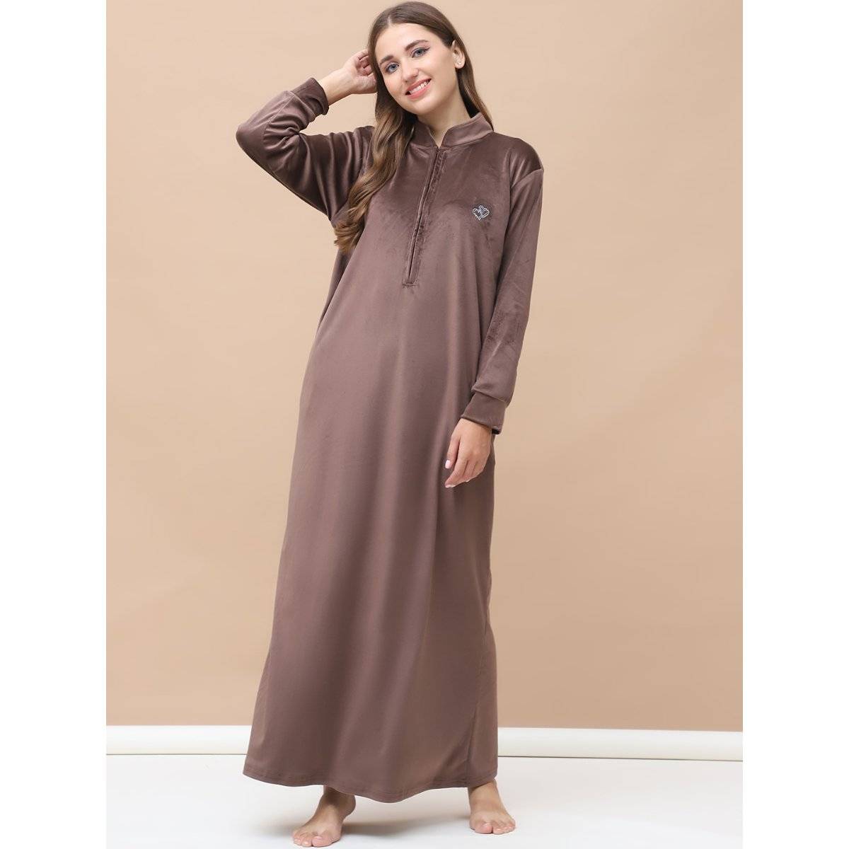 Secret Wish Solid Brown Velvet Nighty